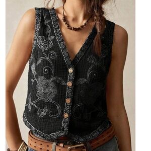 Embroidered Black Vest